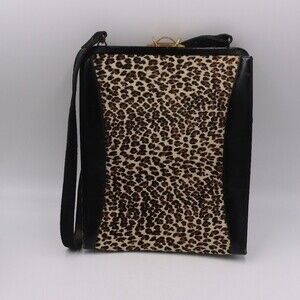 North Judd O’Connor Goldberg Vintage Leopard Print Black Leather Handbag Chic